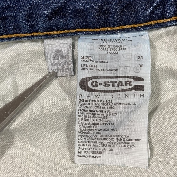 G-Star Raw Jeans Mens 31x31 Blue 3301 Straight Leg Whiskers Fading Distressed - Picture 14 of 16